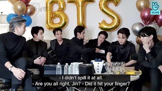 ENG SUB Grammy 2022 BTS after party with army Jin hurt his injured finger [upl. by Kin]