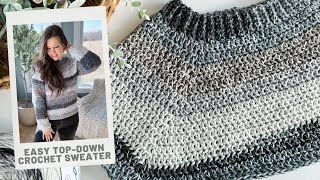 Easy TopDown Seamless Crochet Sweater for Beginners  Free Crochet Pattern [upl. by Nealah]