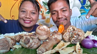 Mukbang ll eating delicious pork leg curry with bamboo shoot l cooking naga style nagavillagefood [upl. by Aicatsanna604]