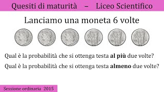 Maturità 2015  Distribuzione binomiale  QUESITO 3 [upl. by Ylime]