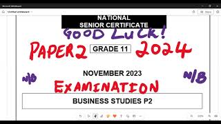 Grade 11 Business Studies PAPER 2 November 2023 [upl. by Debbi]