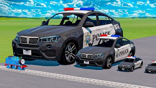 Big amp Small Police Cars Bmw  Police Truck Rescue Cars vs Thomas Trains  BeamNGdrive [upl. by Attenra893]