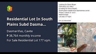 Residential Lot In South Plains Subd Dasma Cavite 177sqm [upl. by Vinna422]