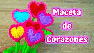 Crochet Maceta de Corazones 💗 [upl. by Waldron]