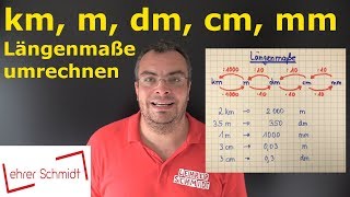 Maßeinheiten umrechnen  Längen  Strecke  Längenmaße  km m dm cm mm  Lehrerschmidt [upl. by Suoiluj]