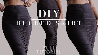 DIY RUCHED SKIRT How To Sew Ruched Skirt With Elastic  Full sewing tutorial howto diy fashion [upl. by Nnylaf]