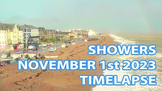 Bognor Regis Beach timelapse on a showery afternoon with rainbows 1st November 2023 [upl. by Meean]