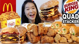 BURGER KING amp McDONALDS Quad Stacker Crunchy Fried Chicken Chicken Pie  Mukbang w Eating Sounds [upl. by Etna]