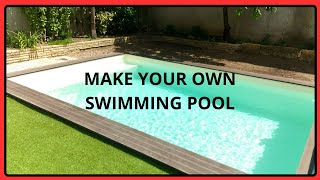 Make your own swimming pool long version How to build in concrete block to shutter and pvc liner [upl. by Icyaj]