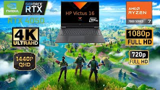 Fortnite RTX 4050 TEST 4k 1440P 1080P amp Epic High medium Low Settings HP victus 16 Laptop [upl. by Ihc]