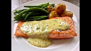 Saumonsauce crémeuse à lailcitron سلمون مع كريمة الثوم  صلصة الليمونCreamy garlic lemon salmon [upl. by Yenatirb]