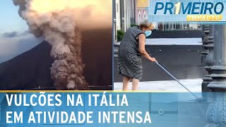 Vulcões na Itália formam rastro de fumaça e espalham cinza nas ruas  Primeiro Impacto 050724 [upl. by Yarrum]