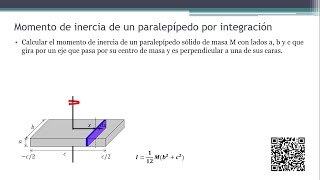 MOMENTO DE INERCIA DE UN PRISMA RECTANGULAR O PARALEPÍPEDO POR INTEGRACIÓN ejercicio resuelto N°6 [upl. by Barret]