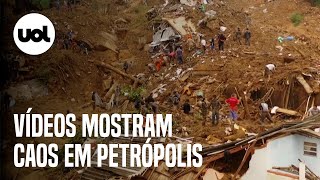 Petrópolis vídeos mostram deslizamentos carros arrastados e destruição [upl. by Rednas]