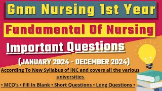 GNM 1st Year Fundamental Of Nursing Important Question 2024  Fundamental Of Nursing Paper 2024 [upl. by Bille]