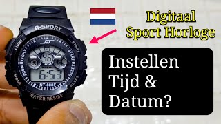 Hoe Tijd en Datum Instellen Digitaal Sport Horloge Nederlands 🇳🇱 [upl. by Ahcsap]