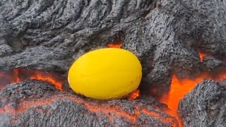 How hot is the lava Lava and Melon Experiment at Iceland Volcano 200521 [upl. by Yl541]