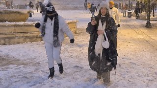 🇬🇷❄ SNOW IN ATHENS GREECE 24th of January 2022 ATHENS CITY WALKING TOUR IN HEAVY SNOW 4k60fps [upl. by Nnylear]