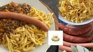 Das Rezept hat mir meine Oma gezeigt Linsen mit Spätzle und Saiten [upl. by Llenahc]