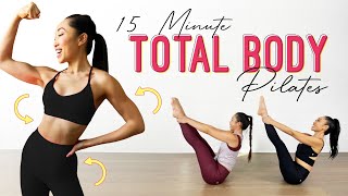 15 Minute Full Body Pilates  thighs arms obliques [upl. by Anatnas]