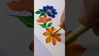 Beautiful floral work 💙🧡💛💚 art floral acrylicpainting onestrokepainting [upl. by Remde]