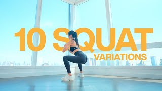 10 Min Squat Workout with 10 Variations  No Repeats No Talking [upl. by Sheeb]