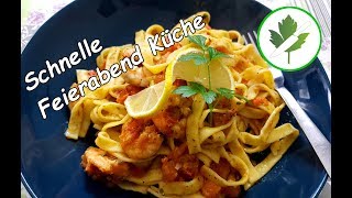 15 Minuten Küche  Garnelen mediterran mit Bandnudeln  schnelles Rezept [upl. by Anod290]