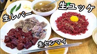 生肉食べまくる！【ユッケ・生レバー・生センマイ】韓国旅行・広蔵市場・광장시장 [upl. by Wildermuth]