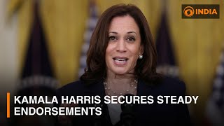 Kamala Harris secures steady endorsements for presidential nomination  DD India [upl. by Inait]