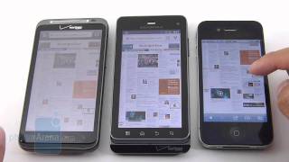 Motorola DROID 3 vs HTC ThunderBolt vs Apple iPhone 4 web browsing comparison [upl. by Simdars]