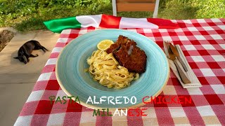 PASTA ALFREDO CHICKEN MILANESE en solklar favorit [upl. by Neerom767]