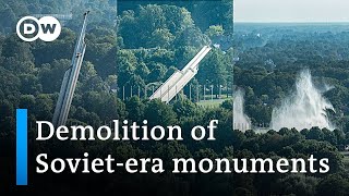 Latvia topples massive 79meter Sovietera monument  DW News [upl. by Vera]