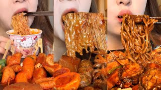 Asmr Mukbang  Enoki Mushrooms Spicy Noôdles Eggs Seafood  NiuNiu [upl. by Arodaeht569]