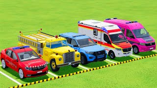 POLICE CARS FIRE DEPARTMENT AMBULANCE VEHICLES TRANSPORTING WITH MAN TRUCKS  Farming Simulator 22 [upl. by Welcy341]