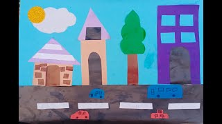 How to make a city collage Collage work by 5 years old kid Easy paper collage work [upl. by Cordell841]