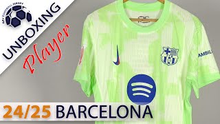 Barcelona Third Jersey 2425 Lewandowski KitMM Player Version Unboxing Review [upl. by Yornek]