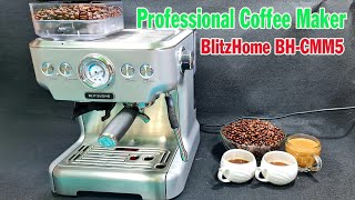 BlitzHome BHCMM5 1620W 20Bar Professional Coffee Maker  Unboxing and Test Espresso Machine [upl. by Esma678]