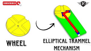 Elliptical Trammel Mechanism in SolidworksWheelAutoCAD3D Model akd solidworks youtube [upl. by Sgninnej]