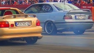 BMW 328i VS Honda Civic CRX  14 Mile Drag Race Viertelmeile Rennen E36 Acceleration SICK SOUND [upl. by Nelac]