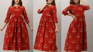 Stylish kurti cutting and stitching in 2mtr fabric pleated frock cutting stitchingflared dress DIY [upl. by Anahc168]