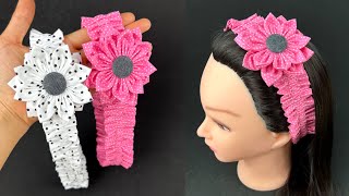 Elastic Headband  How to make Flower Elastic Headband Sewing Tutorial DIY Fabric Flower [upl. by Shaum223]