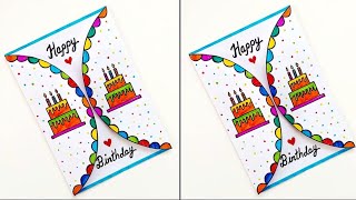 😍cute😍white paper Happy Birthday greeting card  DIY Birthday handmade Card idea 2024  cake drawing [upl. by Derian]