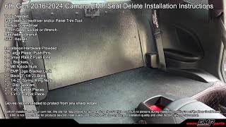 6th Gen 20162024 Camaro EMP Rear Seat Delete Install [upl. by Acire62]