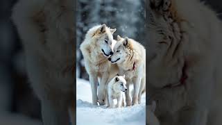 Snow White Wolf Family Adventure Wolf Parents and Their Cute Pup on a Winter Stroll wolves animal [upl. by Luapnaes]