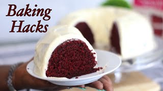 How to Make a Bakery Style RED VELVET CAKE from a Box Cake Mix using BASIC BAKING HACKS DUNCANHINES [upl. by Rettke822]