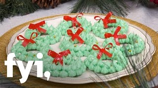 Sweet Treats Meringue Wreath Cookies Recipe  FYI [upl. by Enitnatsnoc310]