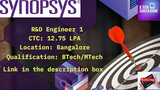 Synopsys Hiring  RampD Engineer 1  CTC 1275 LPA  How to Apply  Roles and Responsibility [upl. by Thursby798]