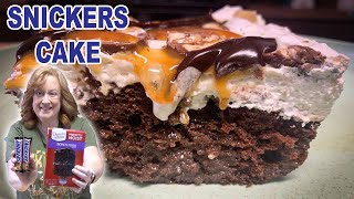 SNICKERS CAKE An Easy Devils Food Box Cake Mix Recipe [upl. by Treacy339]