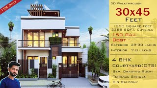 3D House Design  30x45 House Plan  4 BHK  1350 Square Feet  3045 House Design  HouseDoctorZ [upl. by Tate]