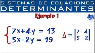 Sistemas de ecuaciones lineales 2x2  Determinantes  Método de Cramer  Ejemplo 1 [upl. by Harol]